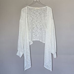 Stitch + Feather Tie Front Cardigan Balloon Sleeves Gauzy Layering Boho Sweater